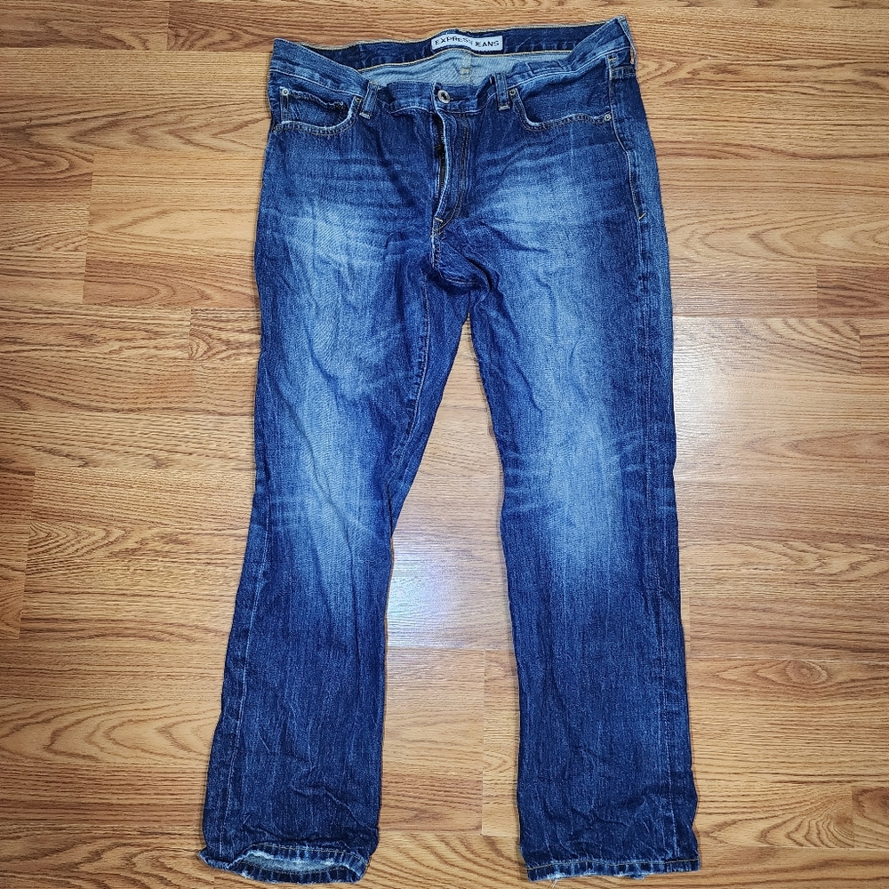 EXPRESS MENS JEANS SZ 36 X 32 ROCCO SLIM FIT STRAIGHT LEG BLUE DENIM
